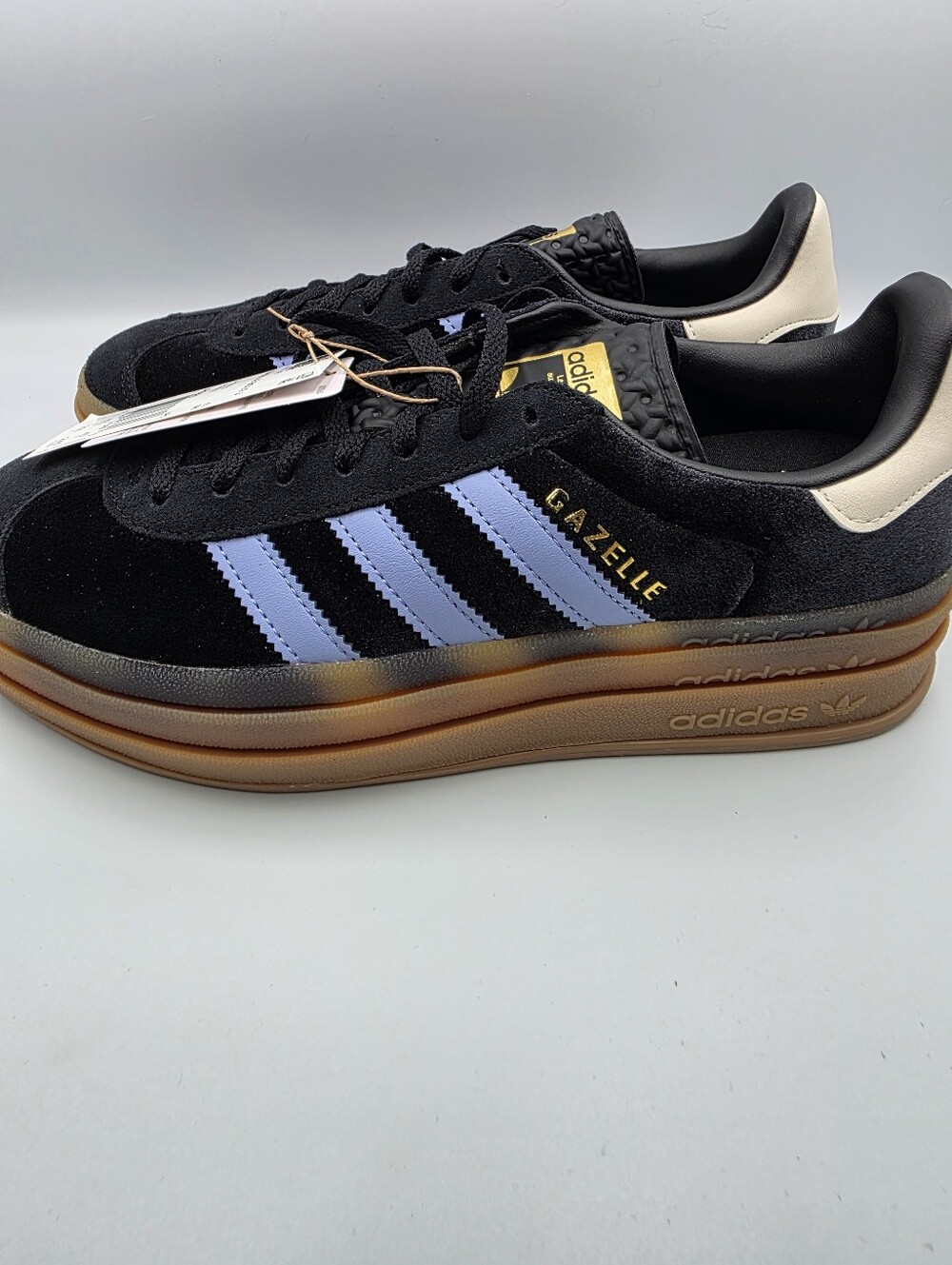 adidas Gazelle Bold J Black Suede with Light Blue Stripes
